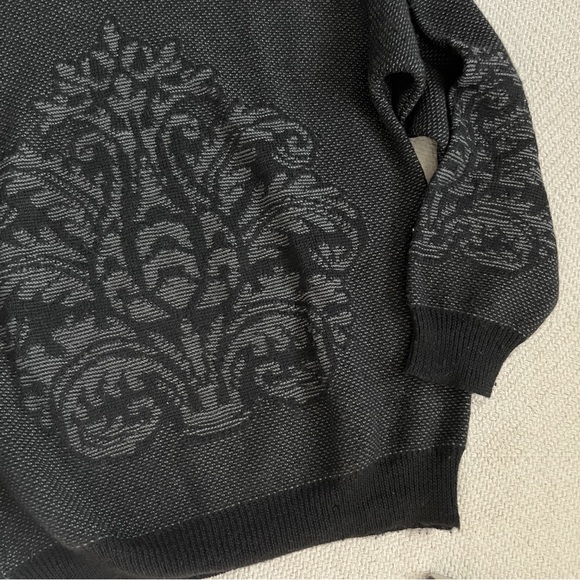 Vintage Wool Intarsia Knit 90s Black Pullover Sweater Large - Picture 5 of 7